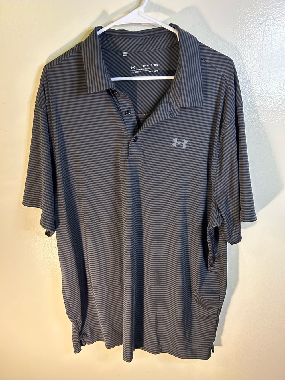 Under Armour Men’s Black and Gray Striped Polo